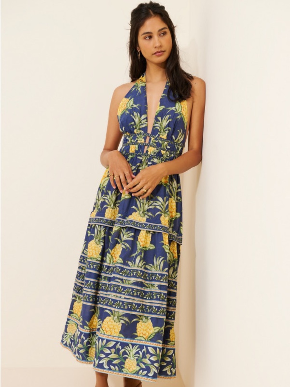 FARM Rio Delicate Pineapple Halter Midi Dress Size Large NWT - Picture 12 of 16